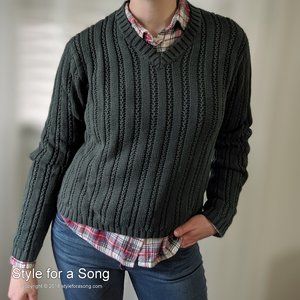 Vintage Eddie Bauer Forest Green V-Neck Sweater S